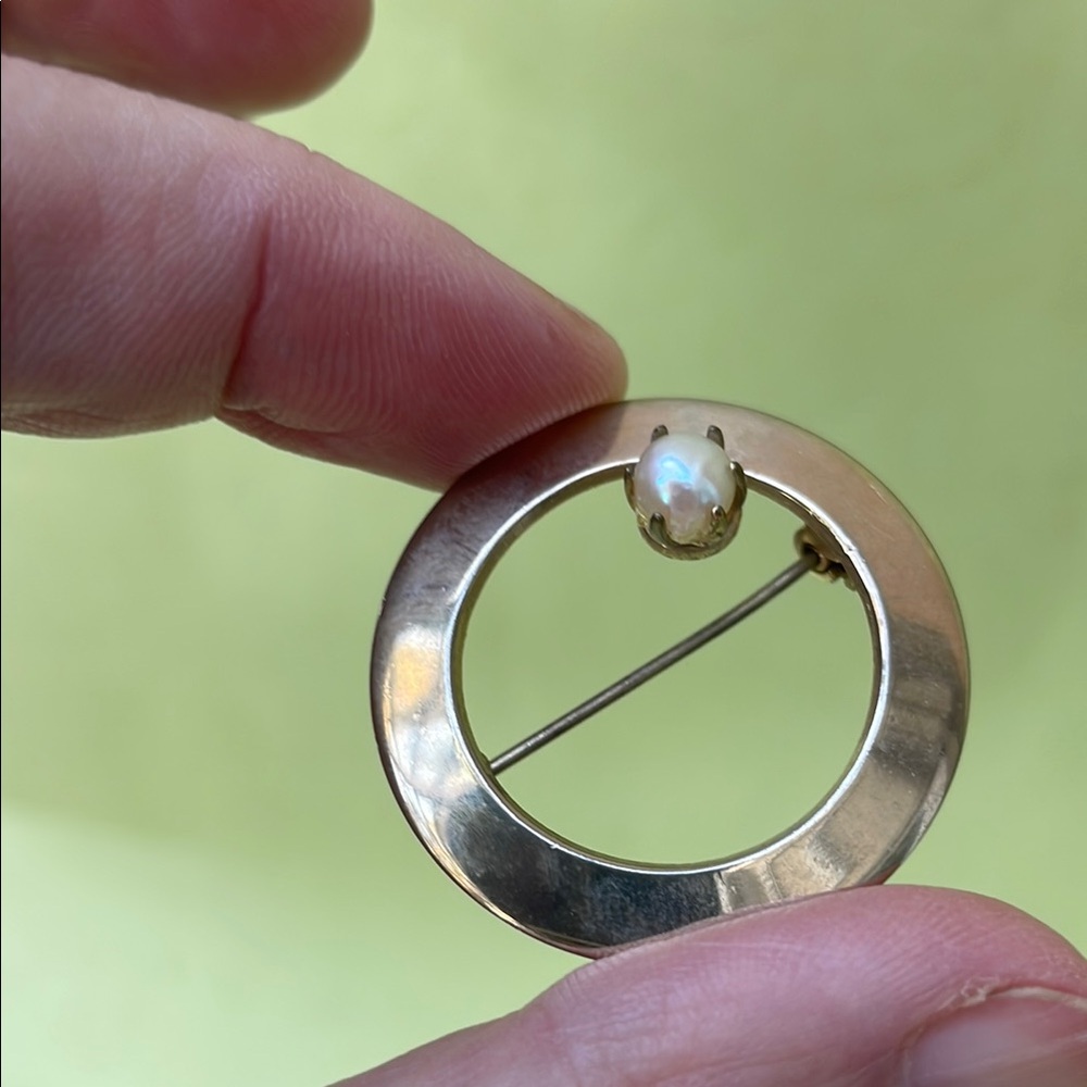 Gold and Cream Circular Brooch with Minimalist Design